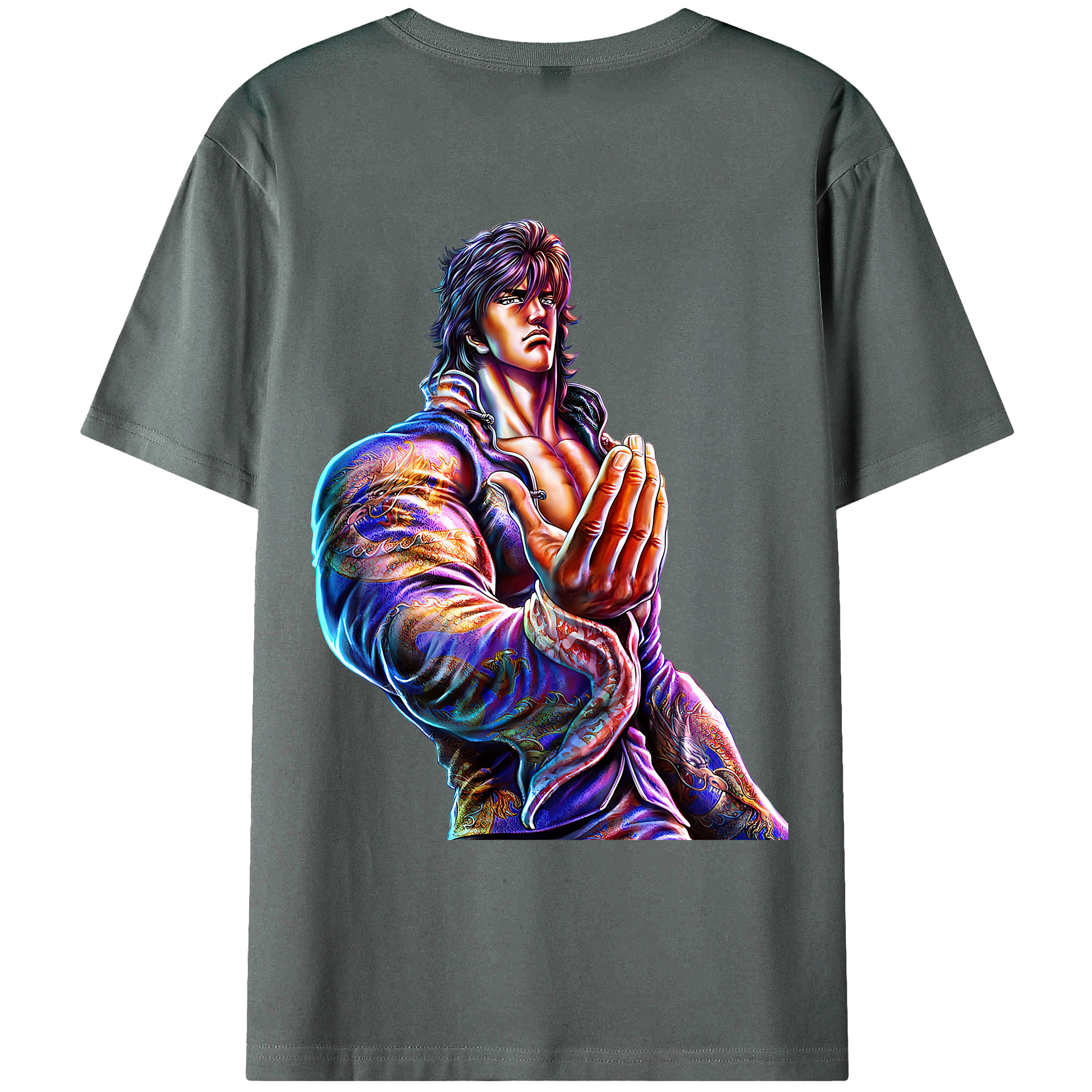 （画像用） 北斗の拳 Fist of the North Star 綿100％ メンズ半袖Tシャツ（バックプリント） 通気性